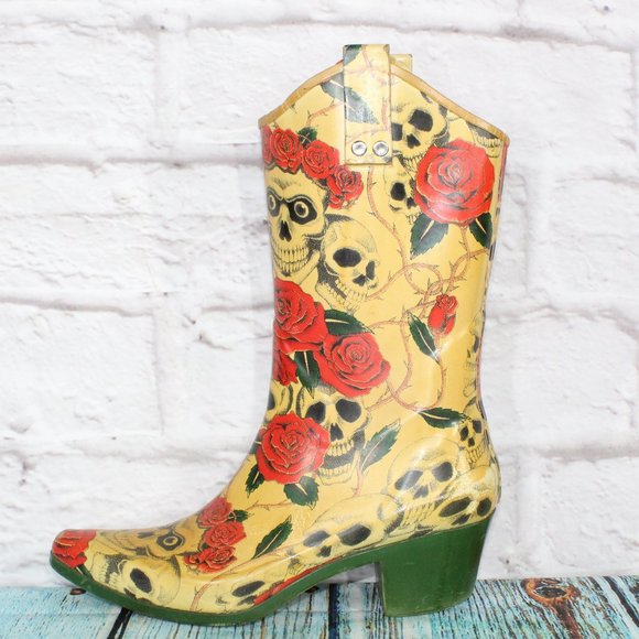 Nomad Shoes - NOMAD Yippy Multicolor Rubber Waterproof Skulls Western Cowboy Rain Boots Size 8